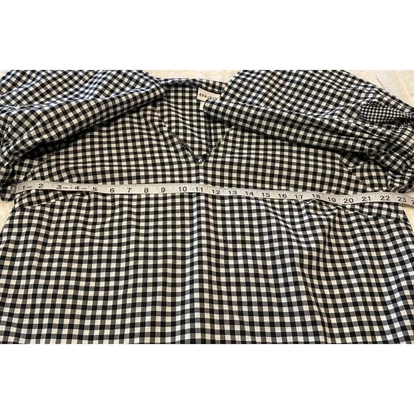 Ava & Viv Gingham V-neck Blouse w/Sleeve Ties Cotton Blend Women's Plus Size 1X - Picture 8 of 16